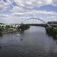 Landscape down the Cumberland River under the clouds in Nashville