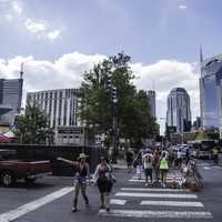 People Crossing the street in Downtown Nashville