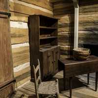 Shelves and furniture in frontier house in Tennessee Musuem