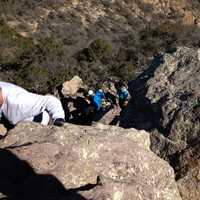 Climbing Down the Rock at Big Bend National Park, Texas