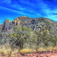 Blue skies over mountain top at Big Bend National Park, Texas