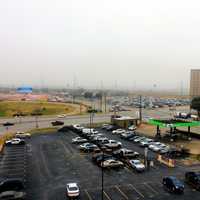 Large parking lot on foggy day in Dallas, Texas