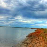 Inlet shore at Galveston Island State Park, Texas