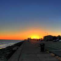 Sunset over Seawall Blvd in Gavleston, Texas