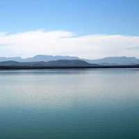 Balmorhea Lake landscape with hills in the distance