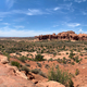 Desert landscape sky, shrubs at Arches National Park