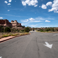 Road through Canyonlands National Park under the blue sky