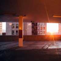 Sunset in the city buildings in Salt Lake City, Utah