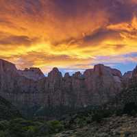 Dusk and sunset skies over Zion National Park, Utah