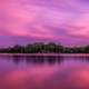 Purple skies and landscape over the lake