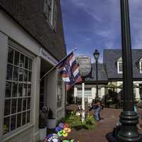 Small group of stores and houses in Yorktown, Virginia