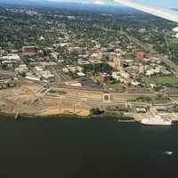 Aerial view of the city on the wing in Vancouver, Washington