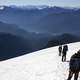 Hiking and climbing in the snow landscape on Mount Baker