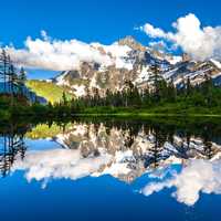 Picture Lake reflections landscape around Mount Baker, Washington