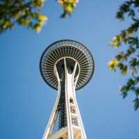 Looking up at the Space Needle in Seattle, Washington