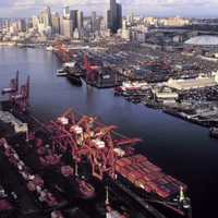 Skyline with Harbor Island in Foreground in Seattle, Washington