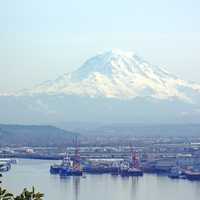 View from Brown's Point of Mt. Rainier and the Port of Tacoma, Washington