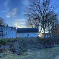 Sunset behind Houses on the 400 trail in Wisconsin