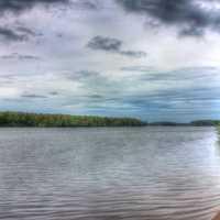 Long view of the lake with clouds at Council Grounds State Park, Wisconsin