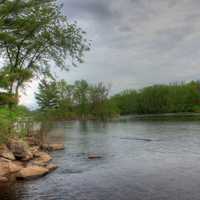 Shoreline on a cloudy day at Council Grounds State Park, Wisconsin