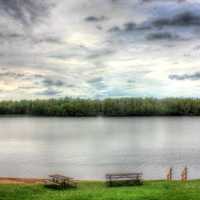 View across the lake with clouds at Council Grounds State Park, Wisconsin