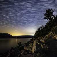 Star Trails at night at Devil's Lake