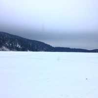 Across the frozen lake at Devil's Lake State Park, Wisconsin