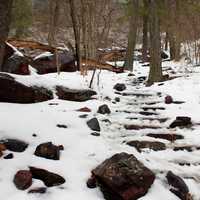 Snowy stone steps at Devil's Lake State Park, Wisconsin