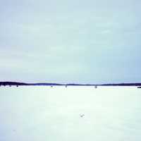 Ice fishing on the lake on Rock Lake, Wisconsin