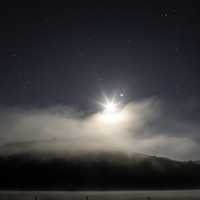 Moon, stars, landscape and ring of light at Governor Dodge State Park, Wisconsin