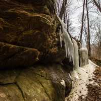 Rock overhangs with ice at Governor Dodge State Park, Wisconsin