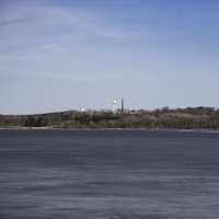 Trees and watertower on the opposite shore