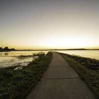 Walkway into the lake at sunrise