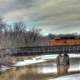 Train on the river on the Great River Trail, Wisconsin