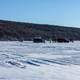 Ice fishing scene on Lake Winnebago at High Cliff State Park, Wisconsin