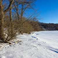 Winter shoreline at Lake Winnebago at High Cliff State Park, Wisconsin