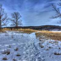 Hiking under the winter sky on the Ice Age Trail, Wisconsin