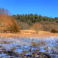 Winter field with hills on the Ice Age Trail, Wisconsin