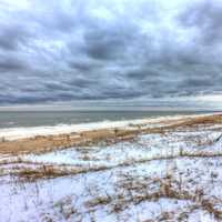 Snowy lakeshore at Kohler-Andrae State Park, Wisconsin