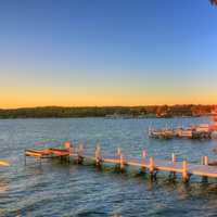 Docks at Dusk at Lake Geneva, Wisconsin