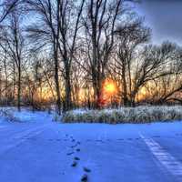 Footprints in the snow at Lake Kegonsa State Park, Wisconsin