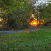 Sunset through the trees at Lake Kegonsa State Park, Wisconsin