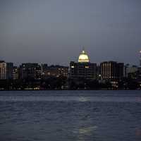 Closeup Skyline of the city of Madison at night