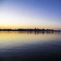 Far Skyline of Madison, Wisconsin, across lake Monona