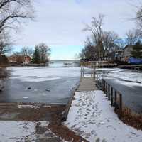 Frozen Harbor, dock, and snow in the winter