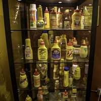Many Mustards in display Case at National Mustard Museum