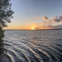 Panoramic of windswept sunset at Raynor's Cove