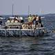 People standing on the pier at swimming in Lake Mendota, Wisconsin