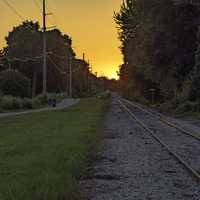Red sunset on the railroad tracks