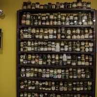 Shelf of precious Mustard at the National Mustard Museum